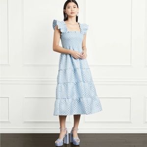 NWT Hillhouse Home Ellie Nap Dress in Blue/White Brocade, Size XS